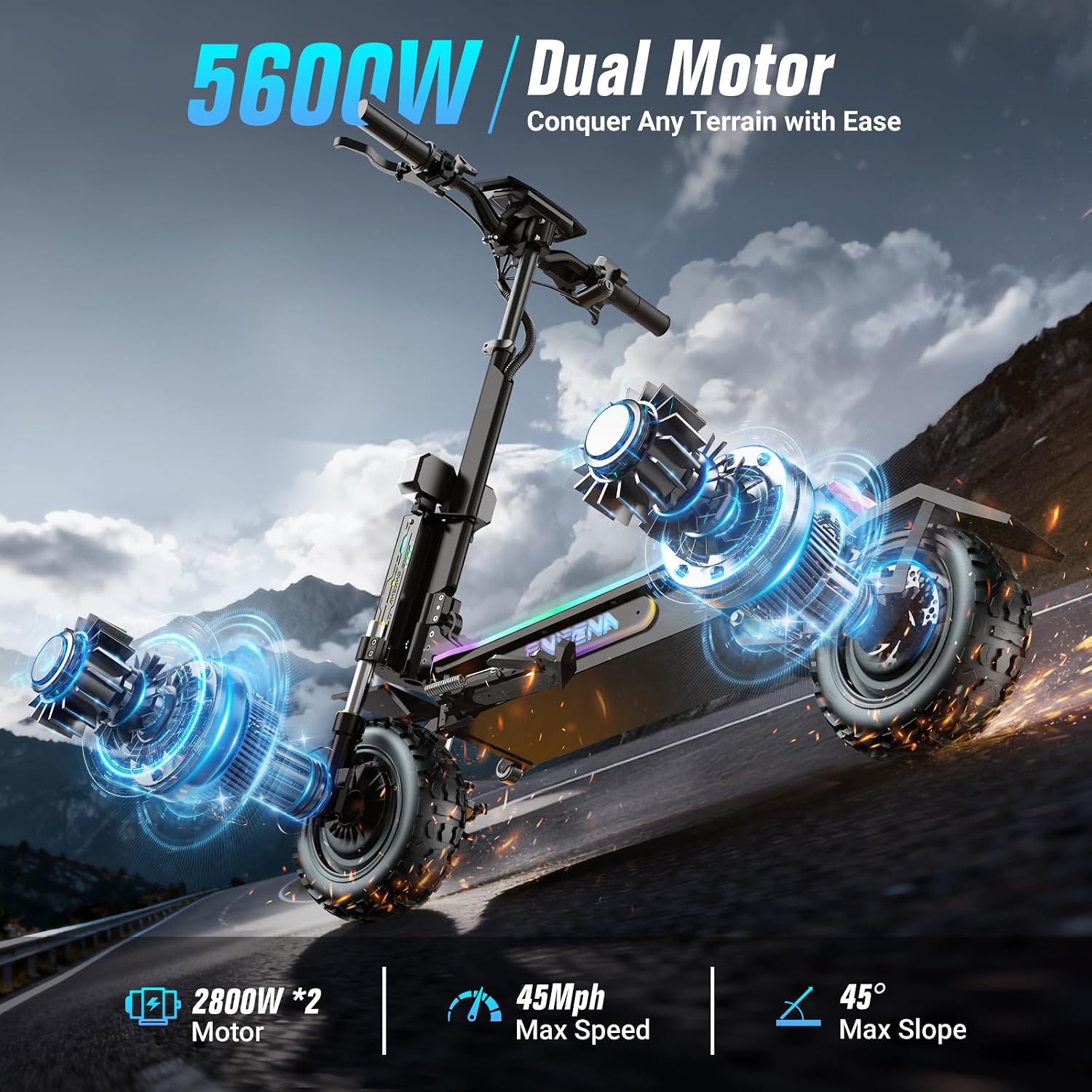 60V 5600W Dual Motor Electric Scooter - 電動スクーター（大人用）- 5600Wデュアルモーター、時速45マイルの高速電動スクーター、55マイルの長距離バッテリー、大人用電動スクーター、11インチオフロードタイヤ、折りたたみ式電動スクーター